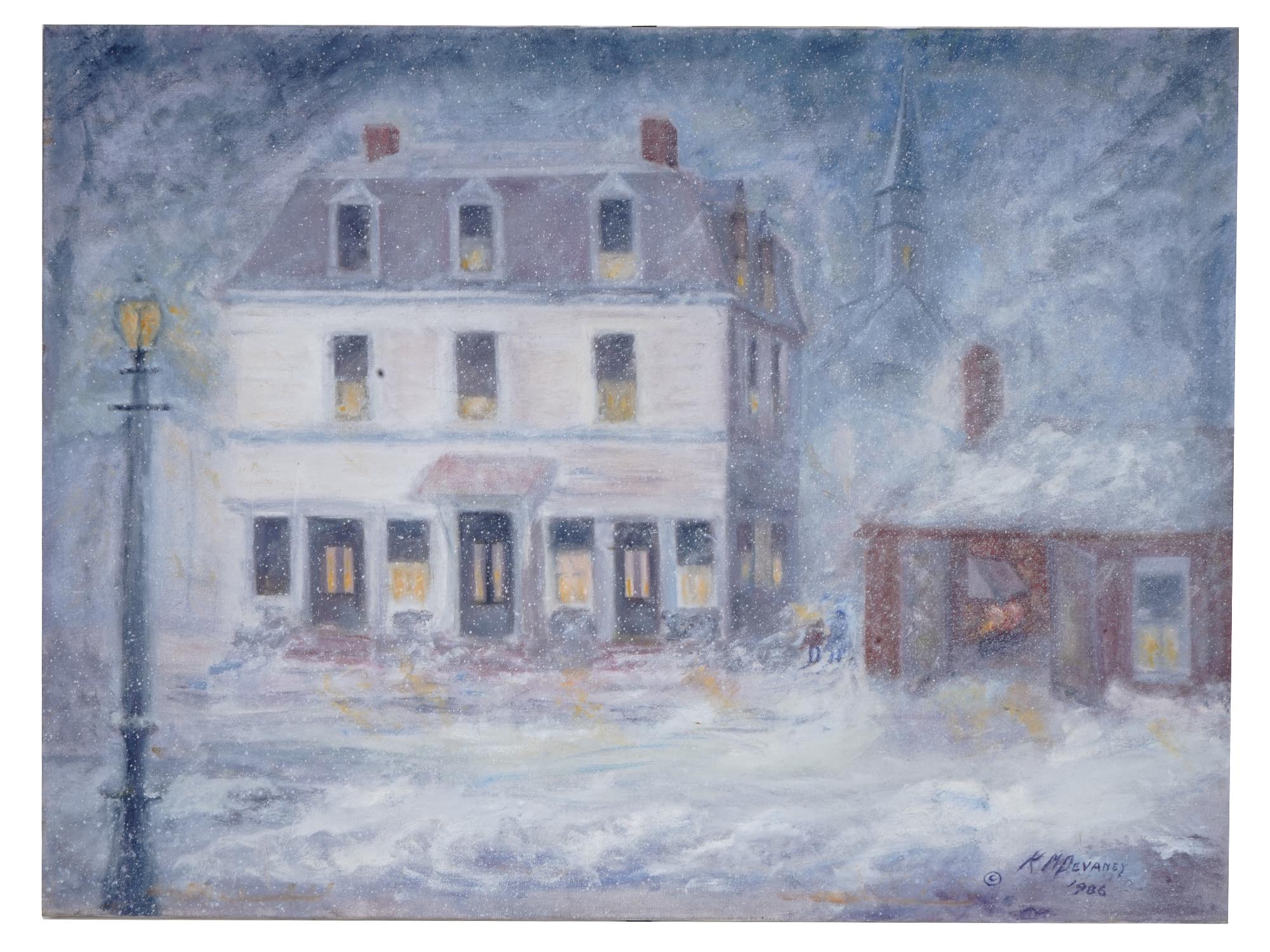 VINTAGE AMERICAN WINTER PAINTING SIGNED DEVANEY PIC-